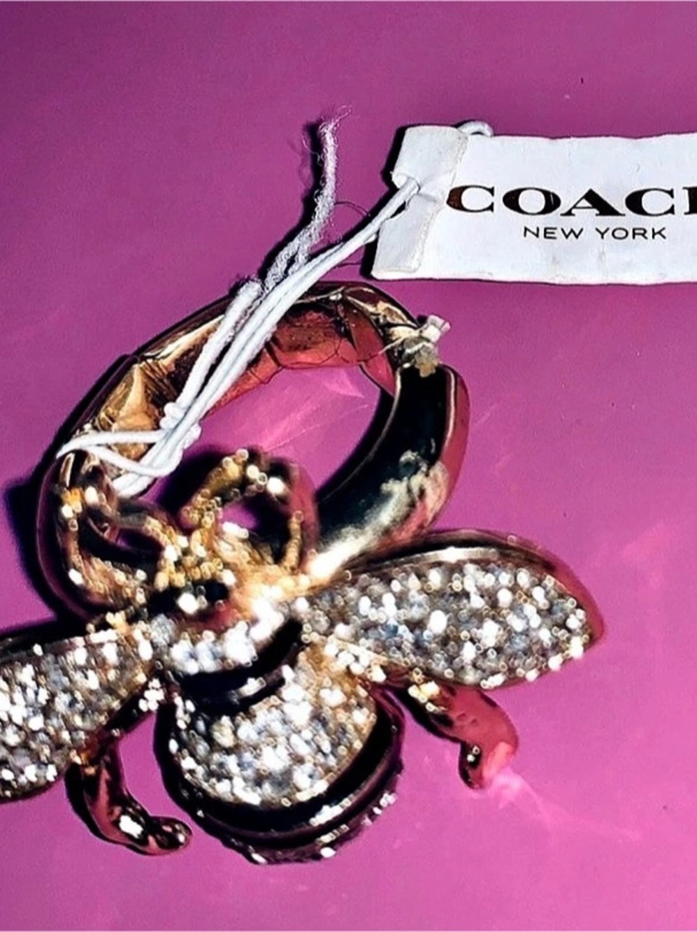 Coach Bee Stretch Ring Crystal Gold & Black NWT